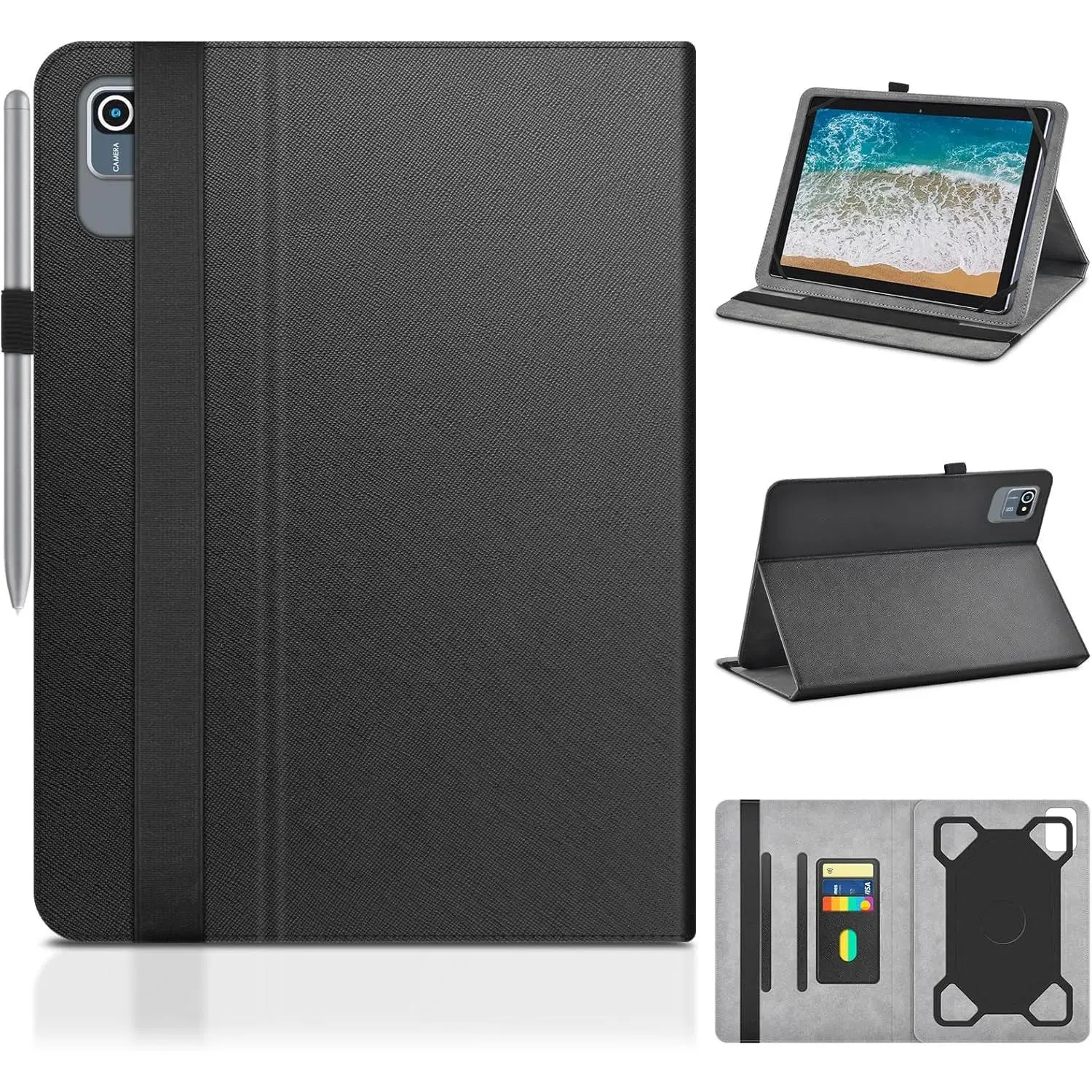 10 inch Tablet Case for Urao X109,ECOPAD ‎TH-KK12C,MEIZE D138C,Frameflow P10_A,SHARECLOUD P10_T 10.1" Tablet,2-Angle Viewing Stand,3 Card Slots