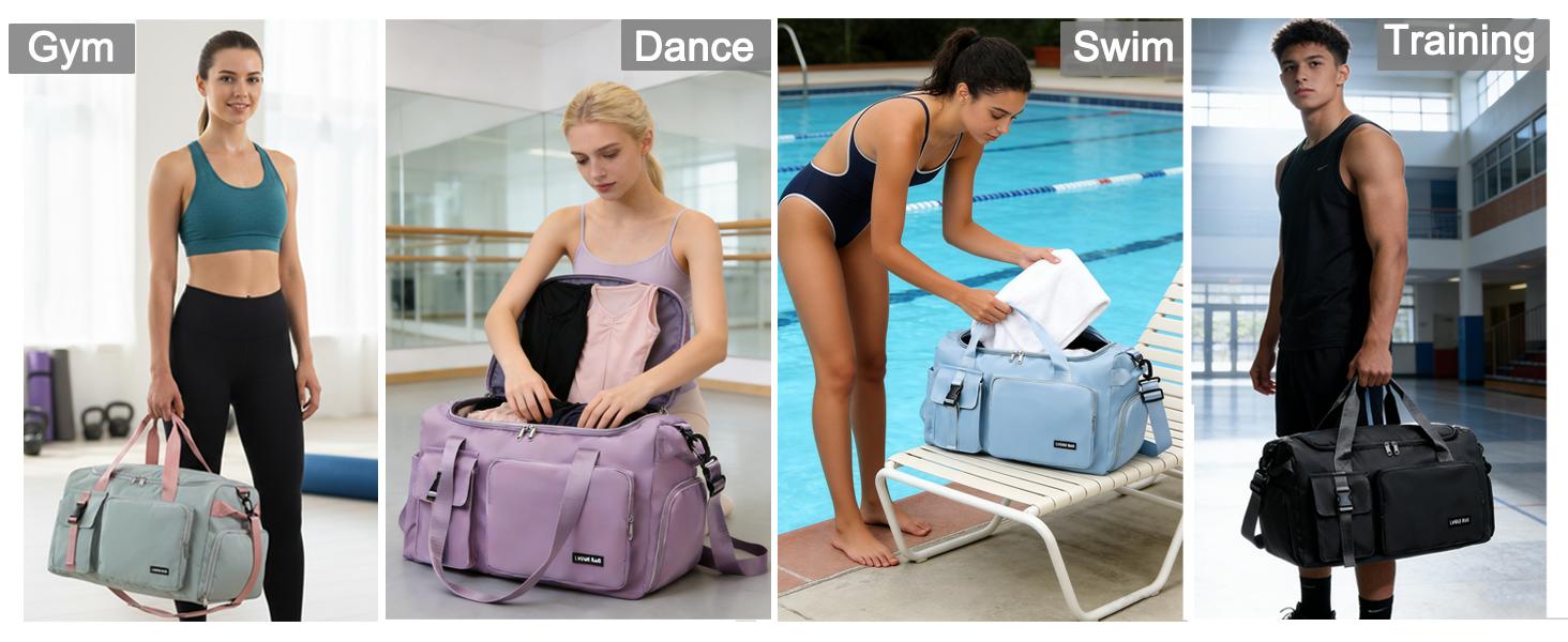 Gym Duffle Bag for Women Men, Sports Backpack with Wet & Shoe Compartment, Fitness Overnight Weekender Bag for Yoga, Swim, Travel (Style B, Black)