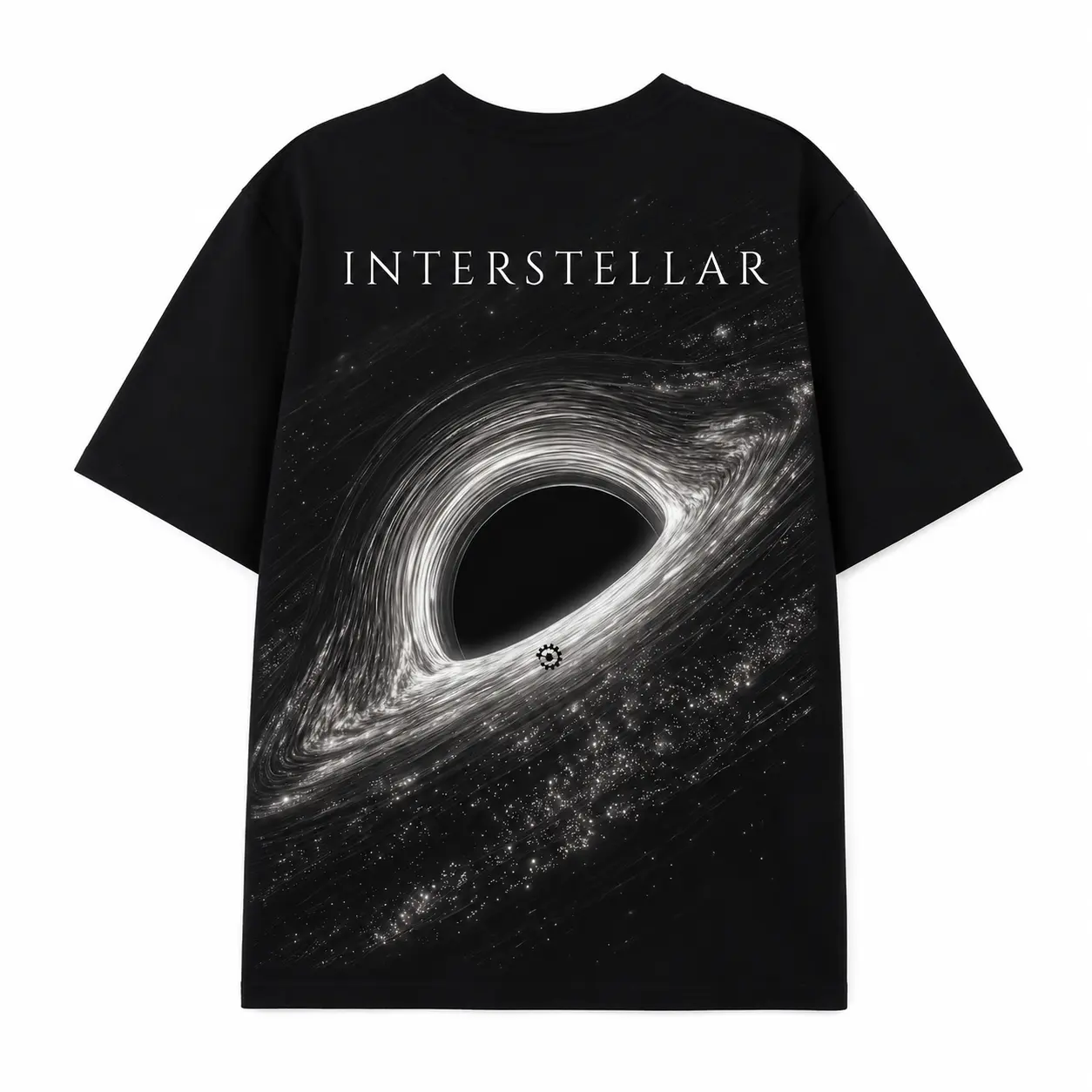 Unisex Round Neck Shortleeve Cotton Interstellar Black Hole Graphic T-Shirt - Gargantua Space Endurance Ship Back Print, Retro Sci-Fi Movie Fan Multi-Size Streetwear Top (Leisure & Outdoor Recreation Wear)