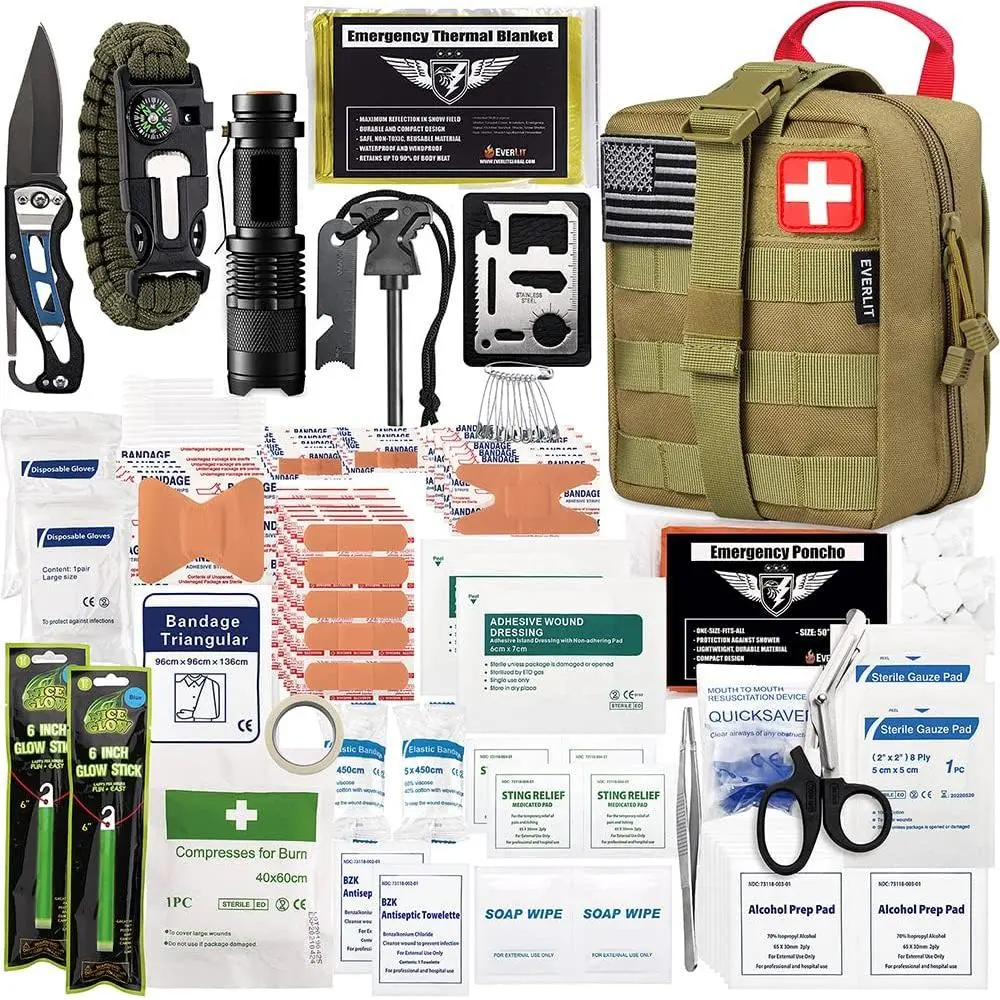 250 Pcs Survival First Aid Kit | IFAK Outdoor Survival Kit Emergency Kit For Camping Hiking Hunting Earthquake Emergency Preparedness survival equipment men