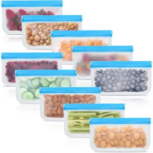 10 Pack Reusable Silicone Food Storage Bags, Leakproof Dishwasher Safe Reusable Freezer Bags for Food Containers, Lunch Bags for Sandwich, Snack, Marinate Meat, Salad Fruit