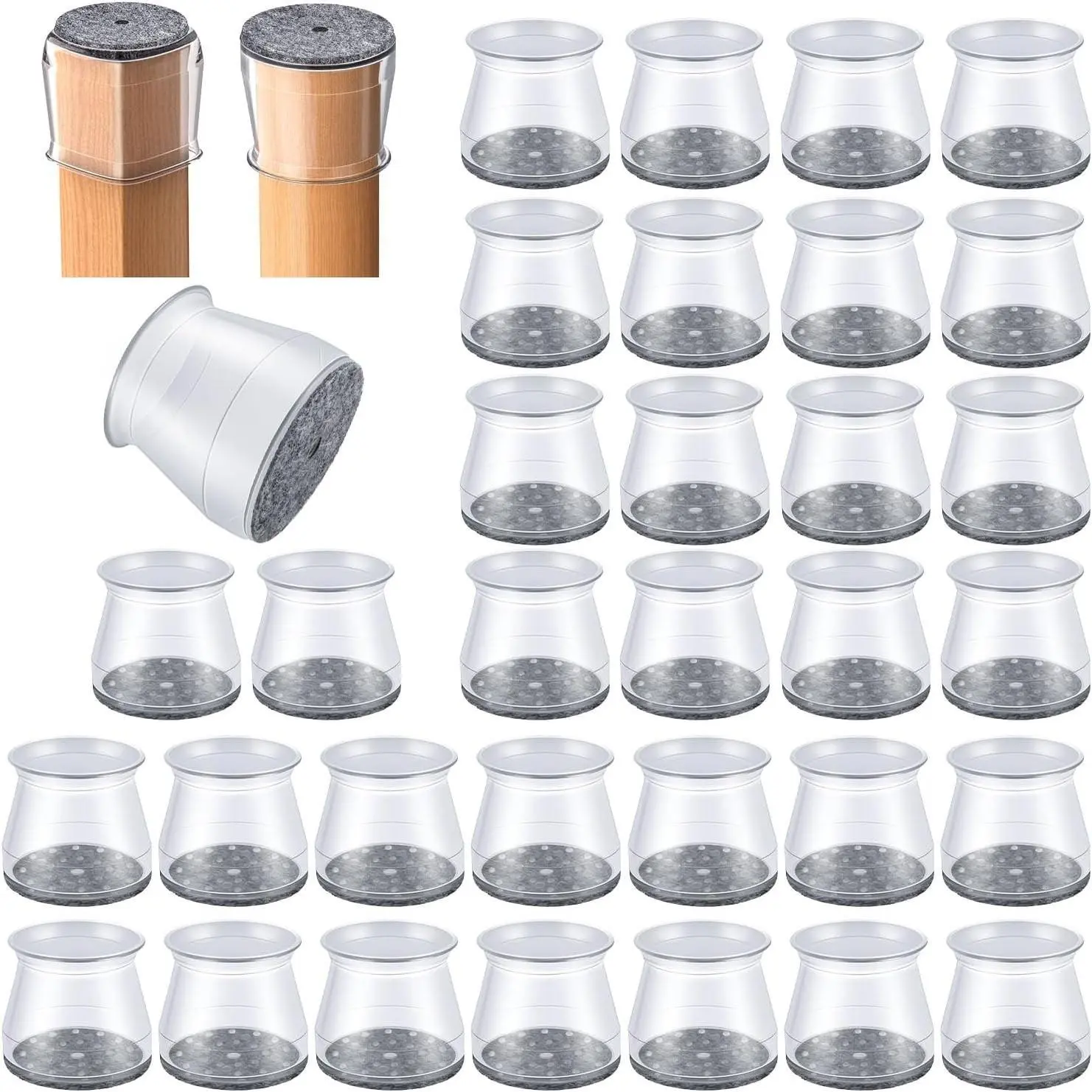 32 Pcs Large Silicone Felt Chair Leg Floor Protectors for Home Use, Scratch-Proof, Noise-Free, Easy Smooth Moving, Universal Size for Round Shape Chair Legs 1-5/16" to 2" Diameter