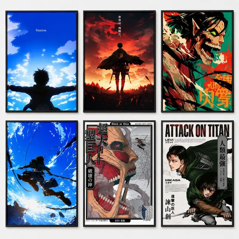 Attack on Titan Anime Posters - Multi-Size Character Art, Minimalist Manga Wall Decor (Levi, Mikasa, Colossal Titan, Survey Corps), Home Decor for Bedrooms, Protective Wrap Included, Gift Ideas for Anime Fans, Wall Decoration