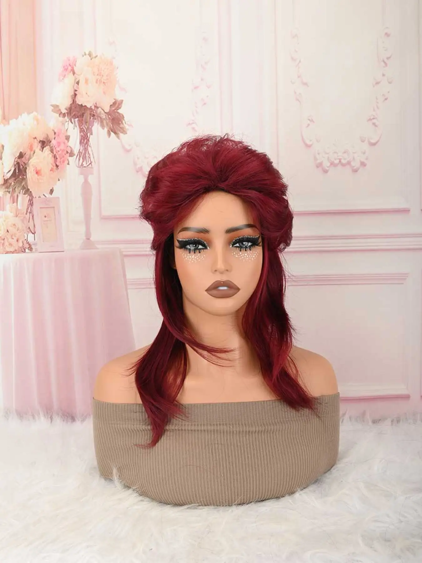Sallcks Mullet Wigs Red Curly 70s 80s Retro Cosplay Costume Wig Metal Rocker Disco Fancy Show Wigs