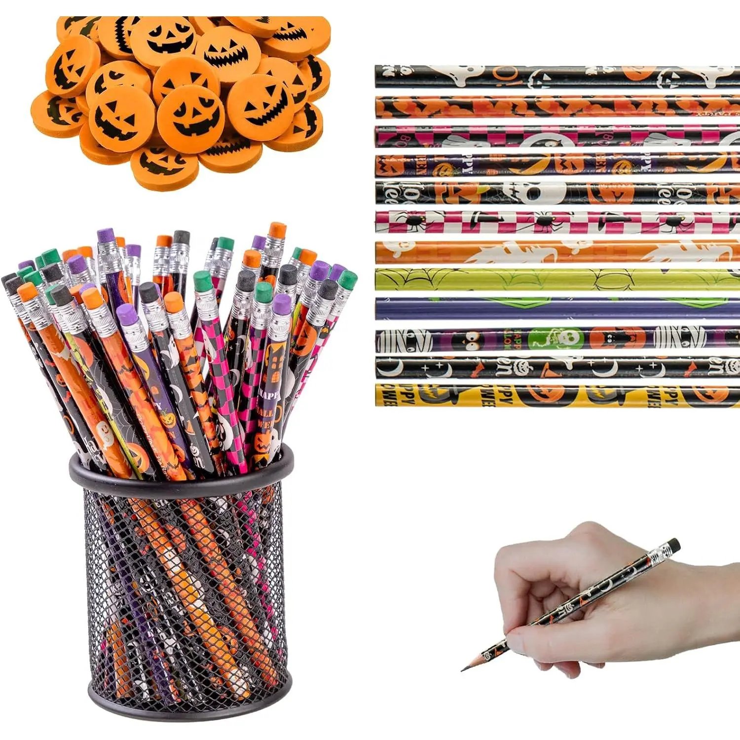 Halloween Pencil Sets   Pencil with Erasers Colorful Stationery for Trick or   Prize Party Favor  Bag Classroom  (48pcs)