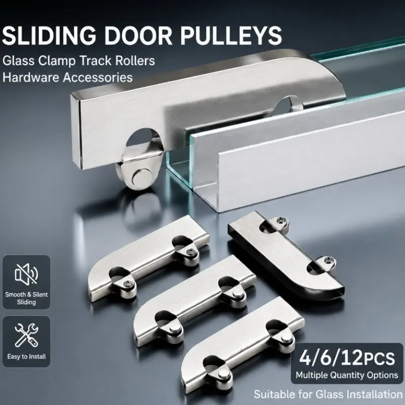 4/6/12pcs clip on track roller glass sliding door stainless pulley glass installation practical hardware accessories