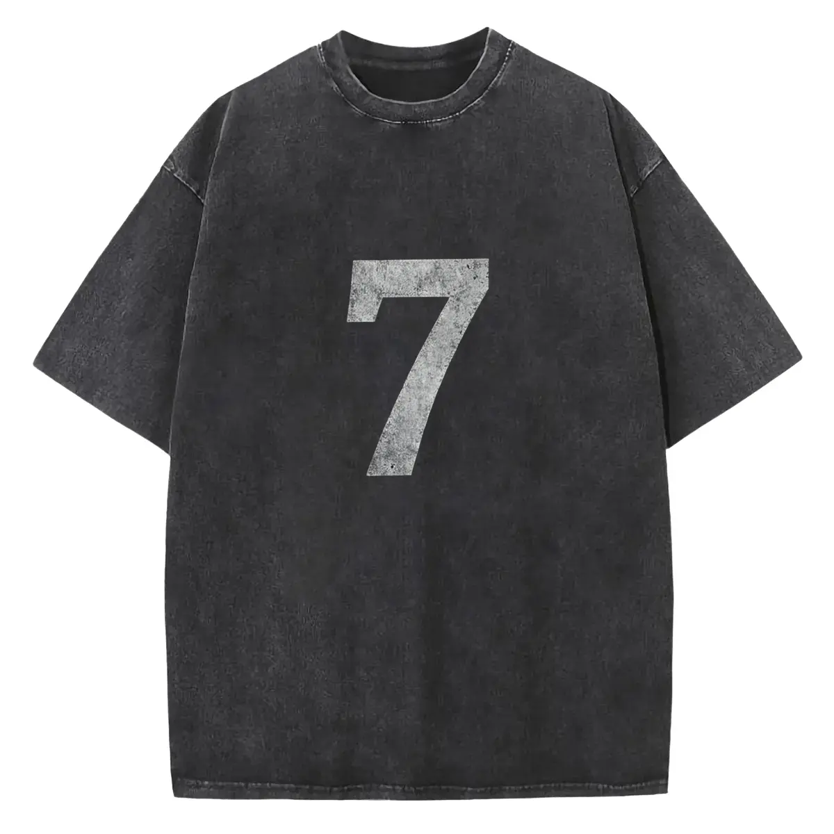 Washed Pure Cotton Graphic T-Shirt, Retro Western Number 7 Print with a Casual Unisex Fit, Lightweight & Breathable, Number Seven, Transitional