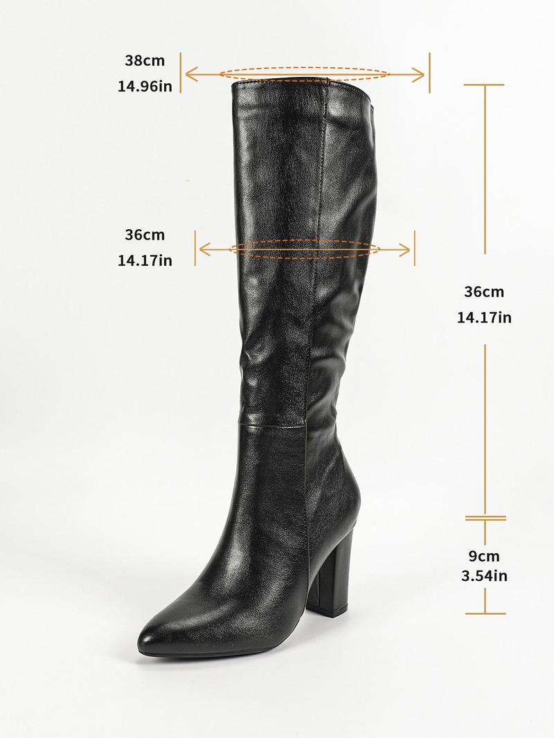 Women's Solid Color Knee High Heel, Elegant Pointed Toe for Fall & Winter, Pointy Toe Boots, Women's Shoes