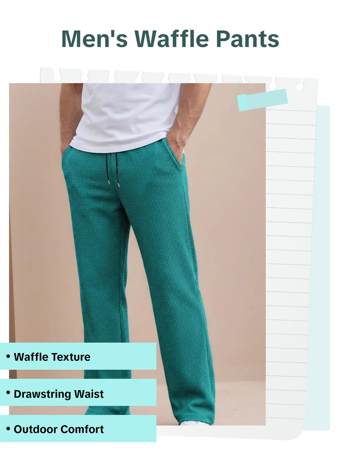 New Solid Color Waffle Pants, Outdoor Casual Straight Trousers for Men, Casual Comfy Pants