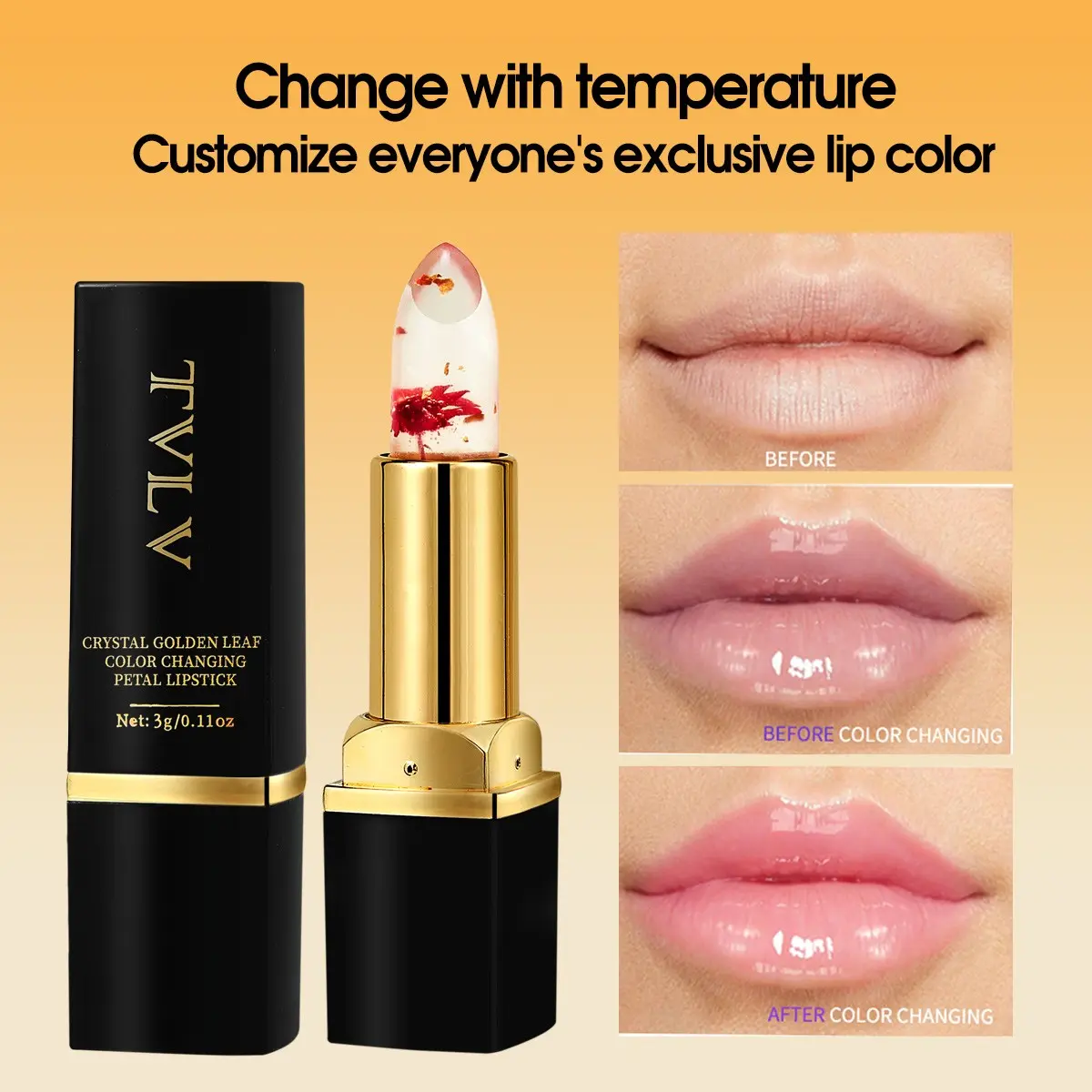 Warm Change Lazy Lipstick Crystal Semi-Transparent Petal Jelly Moisturizing Hydrating Water Sensation Lip Balm, Long-Lasting Color
