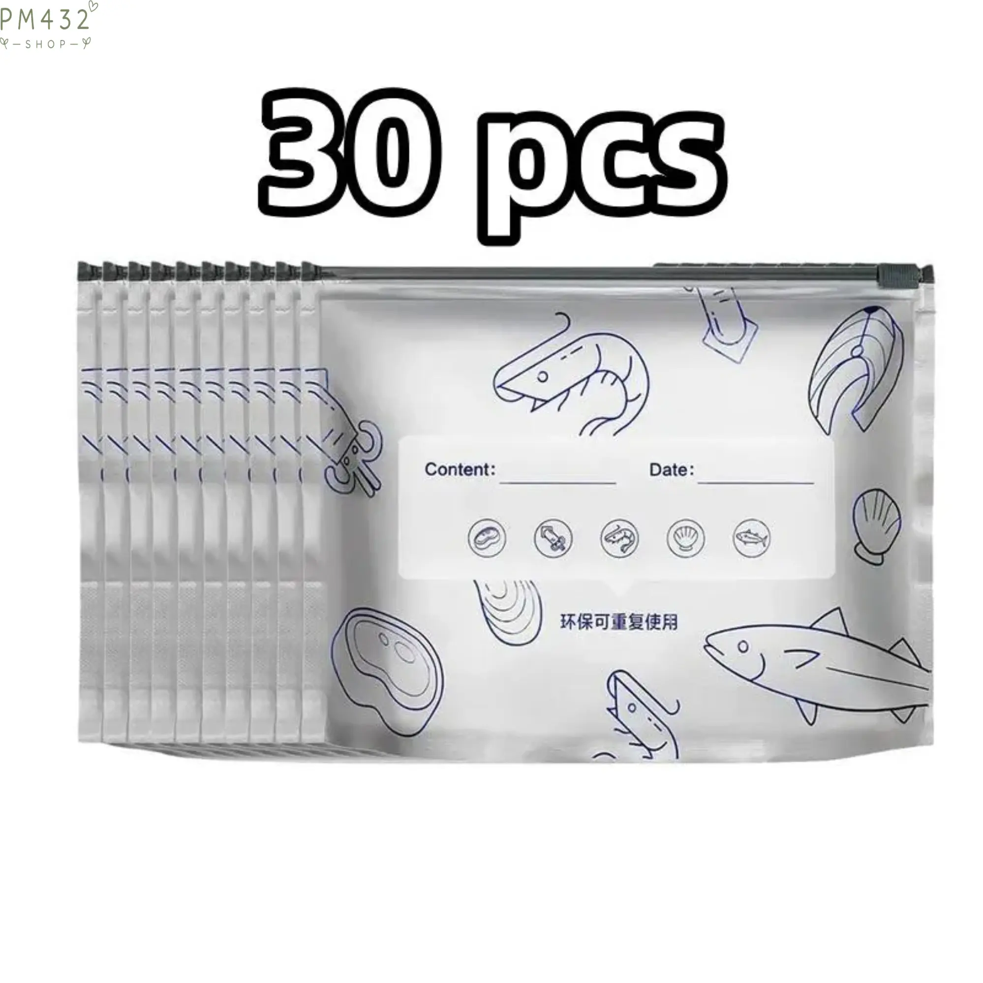 30 Pack Aluminum Food Storage Bags, Multi Size Reusable Foil Zipper Bags with Airtight Leakproof Seal, Heavy Duty Kitchen Storage Containers for Meat, Vegetables, Snacks & Meal Prep, Fresh Keeping Organizer for Home Use
