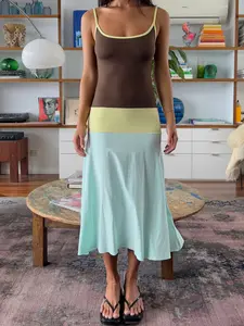 Colorblock Square Neck Strap Dress, Three-Color Layered Design, Summer Casual Daily Wear, Vacation Style, Comfortable and Stylish