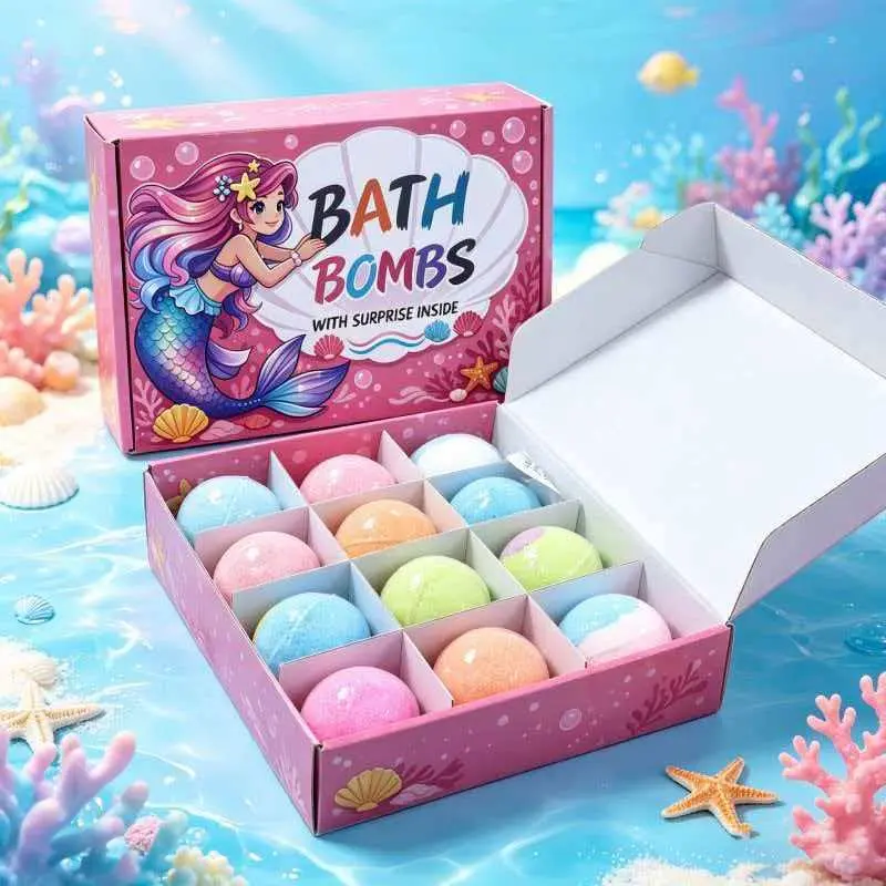 Kids Mermaid Bath Bomb Gift Set 12 Pieces, Layered Foaming Design, Gentle Formula, Includes Fun Toys, Perfect for Family Baths & Gifts