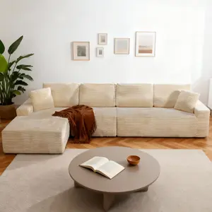 Aobtkel®142" Cloud Modular Boneless Couch, Left Facing L-Shaped Chaise Sectional Sofa - No Assembly Required On-Site