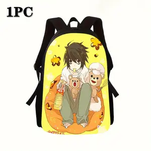 L Lawliet Death Note Casual Backpack, Kawaii L with Teddy Bears Print Daypack
