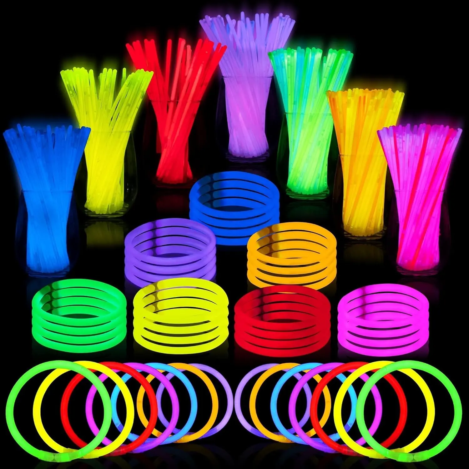 100 Pcs 8 in Bright Neon Colors Glow Sticks Bulk Party Favors Pack, Light Up Necklaces & Bracelets with Connectors, Halloween & Birthday Festive Supplies, Party Gifts, Parties