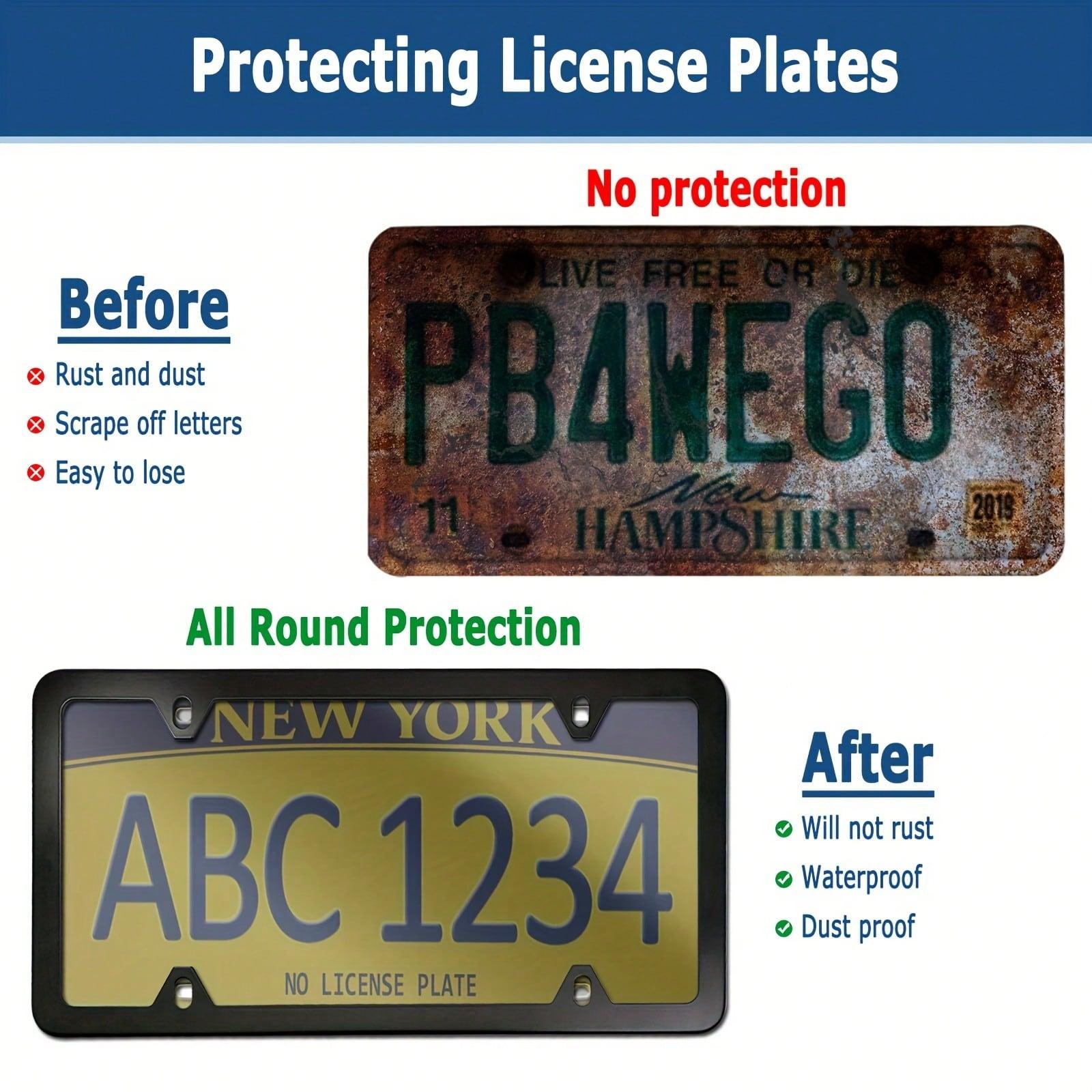 2pcs Universal License Plate Cover Frame - Aluminum Frame Holder Durable Weather, Resistant Rust, Proof w/Screws & Caps,Easy Installation(FS)
