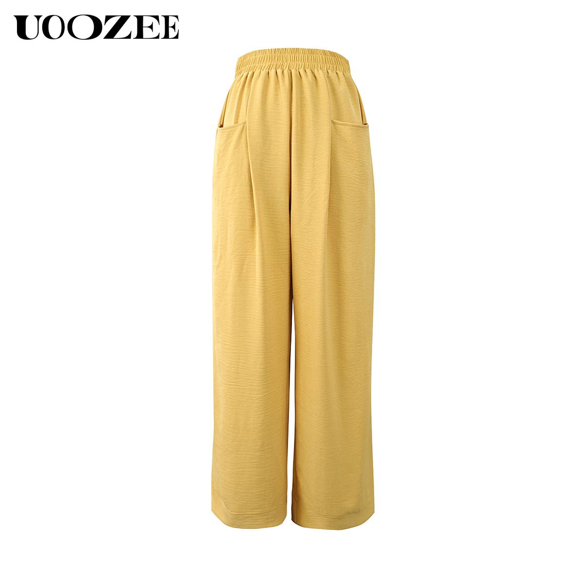 UOOZEE Women's Spring Summer Trend Look Loose Elastic Waistband with Pockets Wide Leg Pants & Oversized V-Neck Top Two-Piece Set, Spring Summer Casual/Work/Weekend Co-Ord for Women