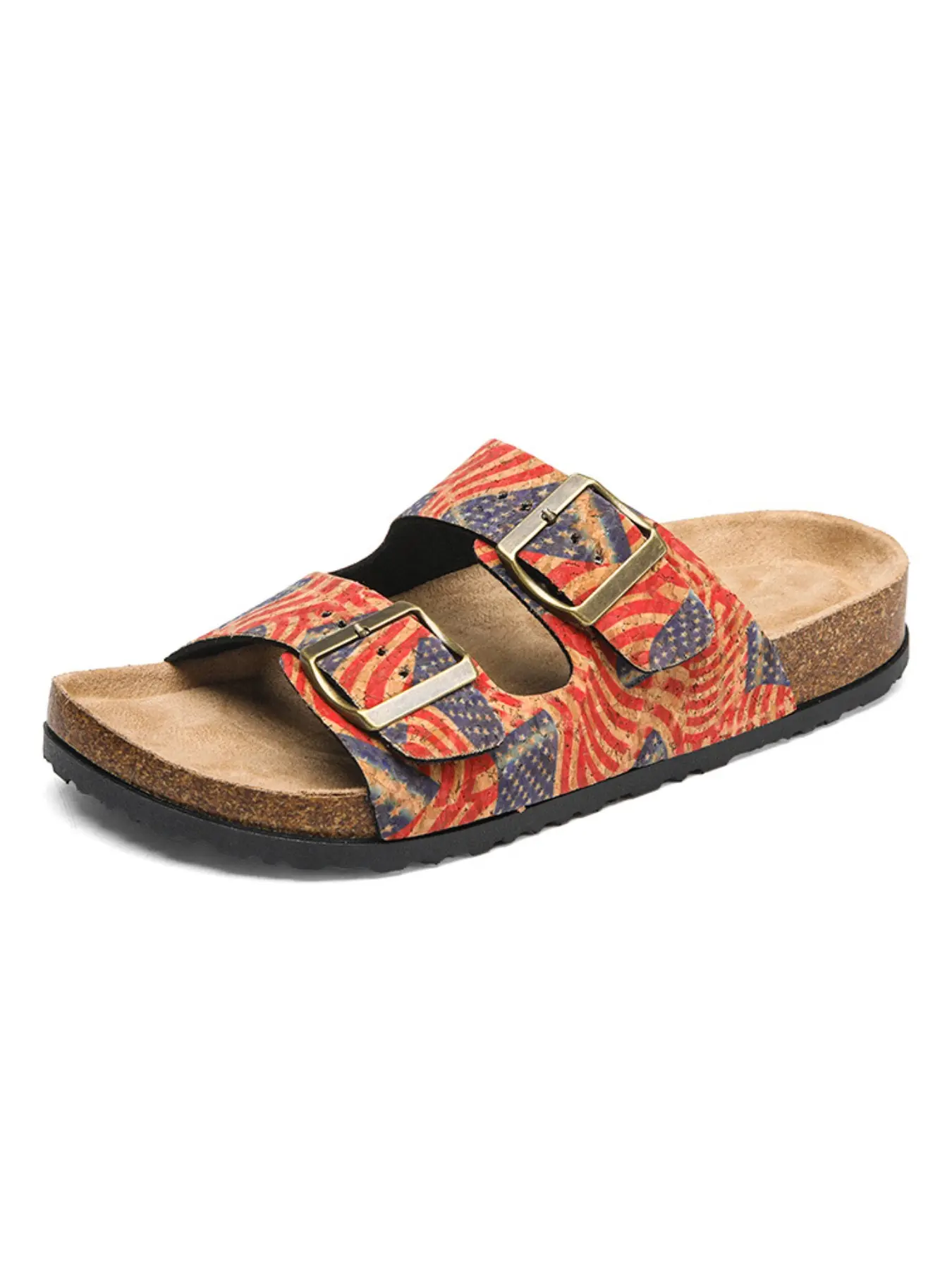 American Flag Print Slippers, Adjustable Metal Buckles, Eva Sole, Boho Style, Comfortable & Stylish, Perfect for Summer Activities