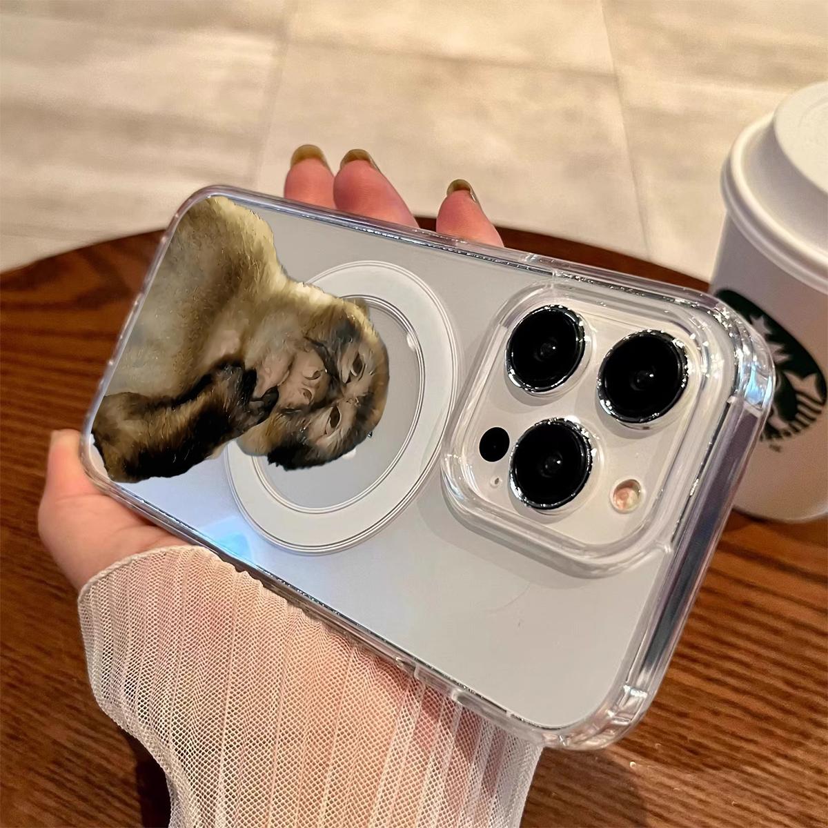 Cute Monkey Pattern Magnetic Transparent Shockproof Ultra-Thin Luxury iPhone X Xsmax 11 12 13 14 15 16 17 Pro Max Plus Air MagSafe Phone Case Cover
