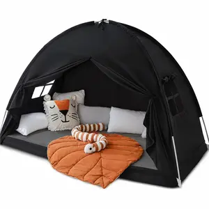 Bunk Bed Tent, Indoor Bed Tent, Bunk Bed Tent, Indoor Fantasy Tent, Twin Size, Privacy Space, Blackout Sleeping Tent, Portable Windproof Floor Playhouse, Great for Birthdays, House Gifts, Black