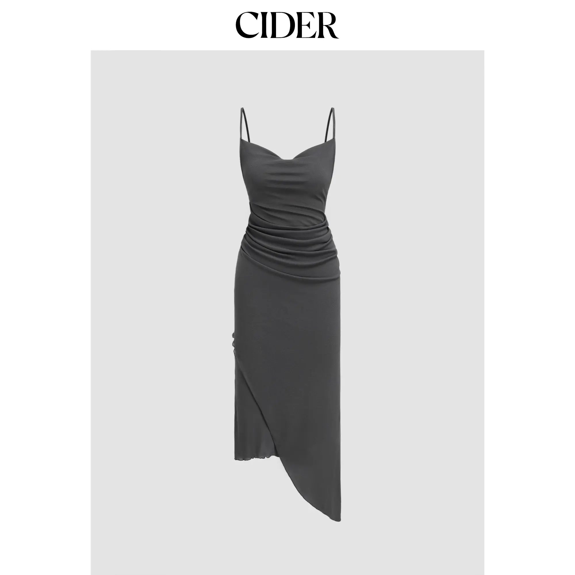Cider [size 0-10] Mesh Asymmetrical Hem Ruched Midi Dress SummerFinds