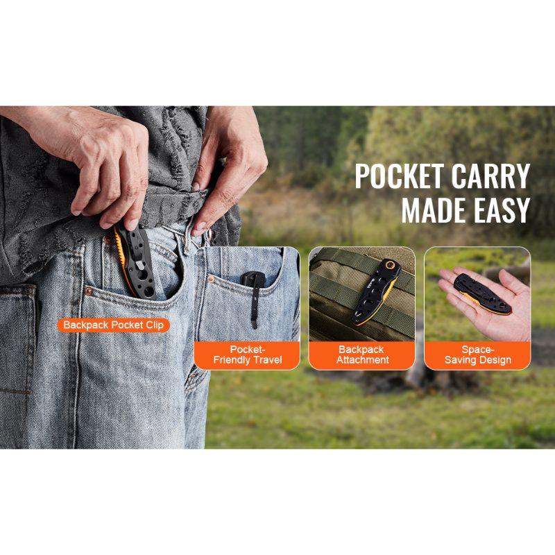 VEVOR Folding Pocket Knife, 3 in/7.6 cm 7Cr17Mov Blade, Aluminum Handle Small EDC Knife with Pocket Clip, Sharp Camping Survival Hiking Knife, 2.8 oz/0.08 kg Easy to Carry for Men Women Self Defense VEVOR Folding Pocket Knife, 3 in/7.6 cm 7Cr17Mov Blade, Aluminum Handle Small EDC Knife with Pocket Clip, Sharp Camping Survival Hiking Knife, 2.8 oz/0.08 kg Easy to Carry for Men Women Self Defense