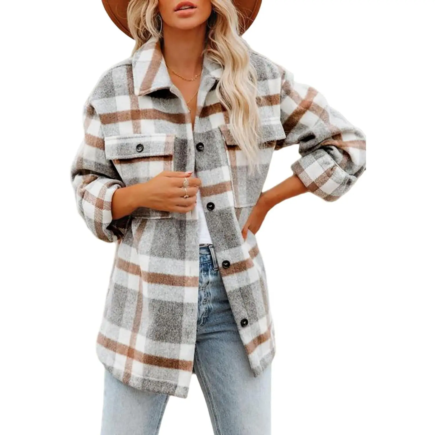 Women's Flannel Plaid Shacket 2026 Fall Button Down Shirt Jacket Women's shacket with pockets, Warm feel, Brushed, Casual Jacket shirt for daily wear,Fall winter clothes, Fashion coats