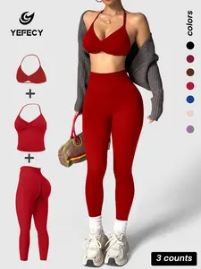 Women's Sportswear Set, Tank Top + Sports Bra + High-Waisted Tight Pants, Gym Wear, Fitness Set, Yoga Training, Running, Outdoor Activities