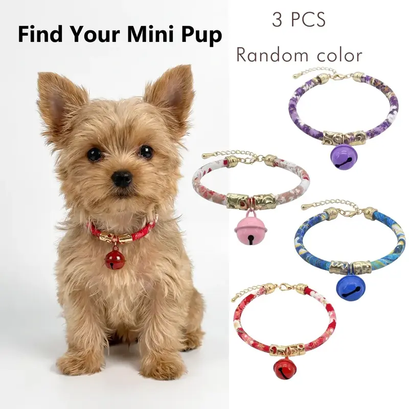 3pcs Random Color Ethnic Japanese Floral Pet Collar – Adjustable Collars Festival Holiday Necklace for Small Medium Dogs Cats – Boho Puppy Kitten Neckwear Gift Set