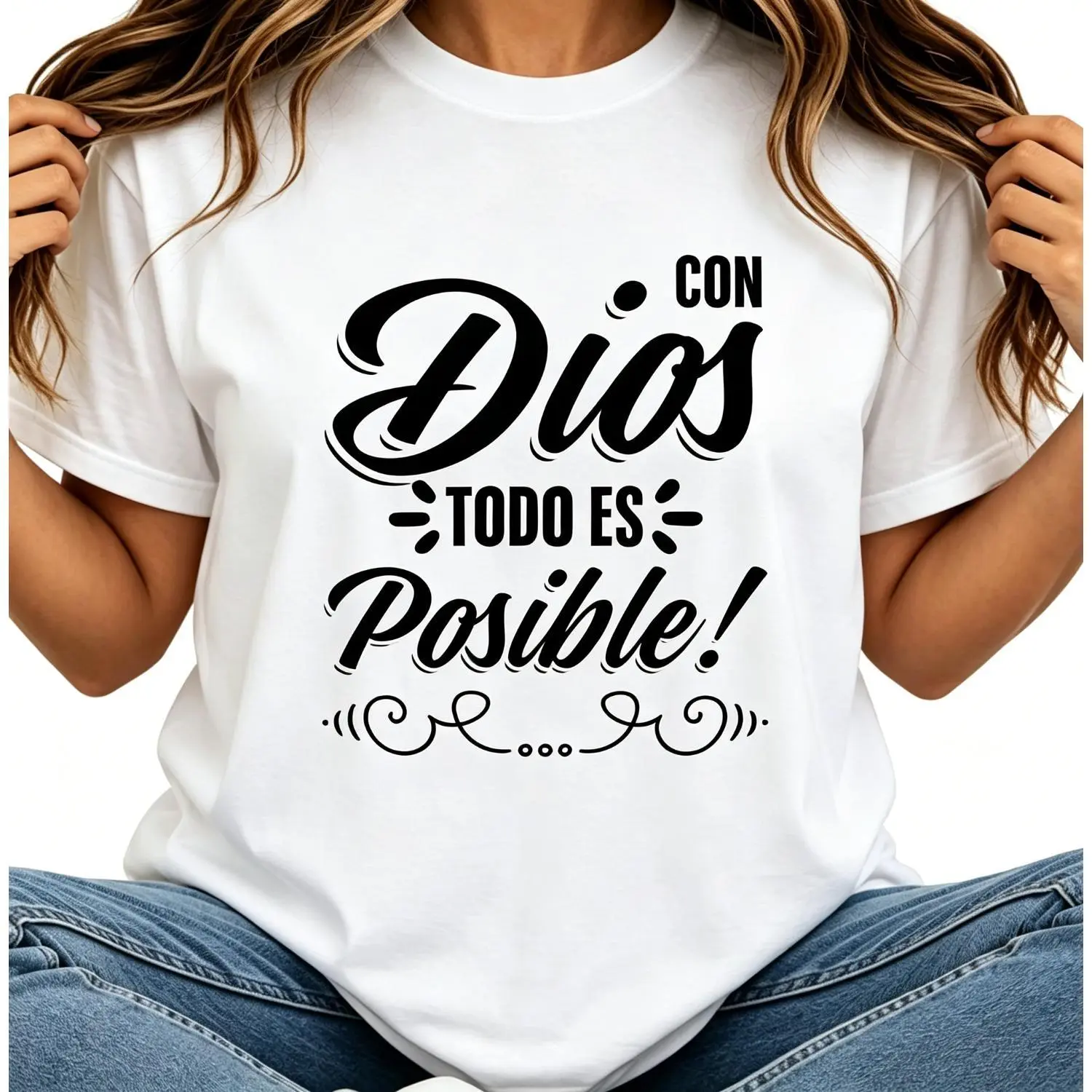 Men's Casual Sports T-Shirt - Con Dios Todo ES Posible Mateo 19:26 Faith Quote, Textured Fabric, Normal Type, Unisex Fit