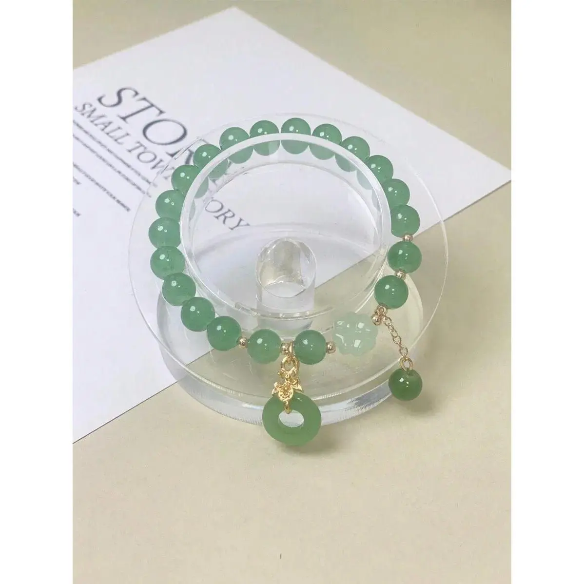 Green Jade Beaded Charm Bracelet With Lucky Pendant For Women