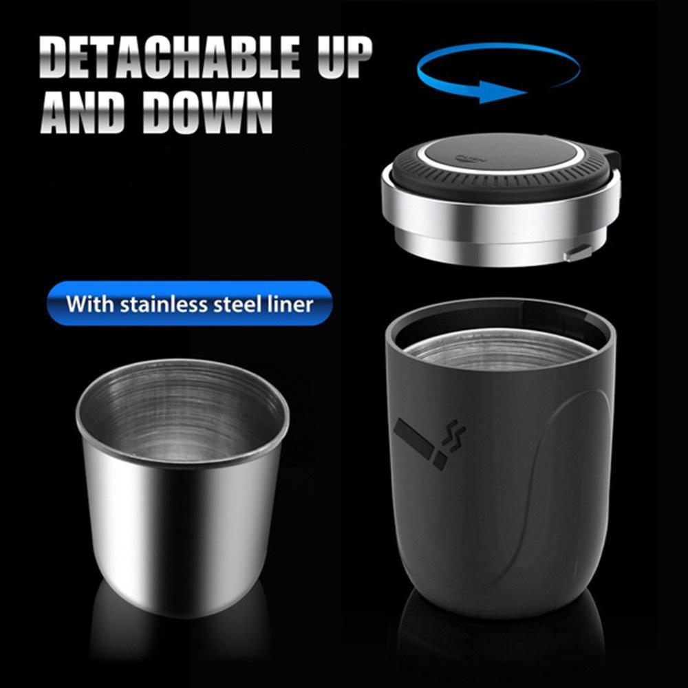 Portable Car Ashtray with LED Light, Car Cigarette Ash Tray with Lid, Detachable Stainless Steel Car Ashtray, Car Interior Accessories for Most Cars, Automotive, Holder