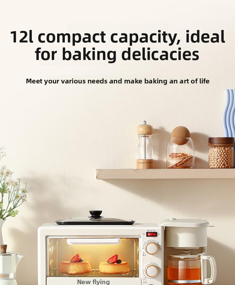 3-in-1 Multifunctional Household Breakfast Machine with Oven Coffee Maker Bread Toaster Sandwich Grill & Frying Pan All in One