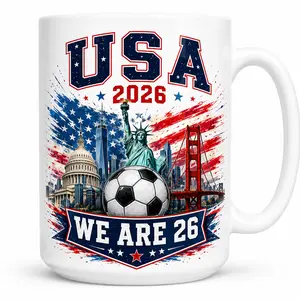 USA Soccer Fan Ceramic Mug 11oz/15oz, 2026 Game Day Coffee Cup, Match Day Drinkware Gift for Men Women, Six Colors Available