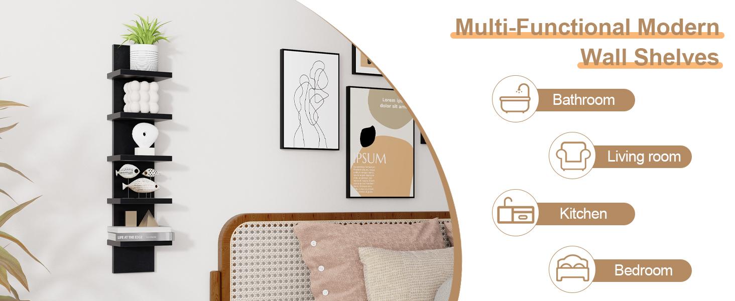 Five layer wall shelf unit, decorative wall mounted vertical shelf, suspended storage cabinet, home decoration storage device, high tower design, multifunctional shelf, bedroom living room, black Five layer wall shelf unit, decorative wall mounted vertical shelf, suspended storage cabinet, home decoration storage device, high tower design, multifunctional shelf, bedroom living room, black