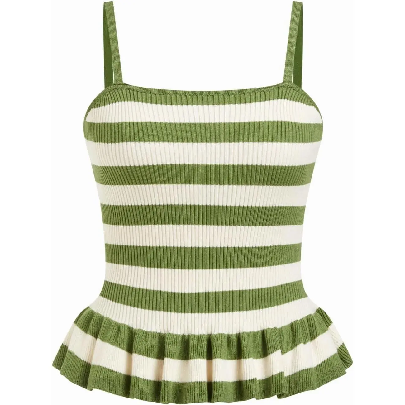 Striped Crop Tank Tops for Women Sleeveless Square Neck Ruffle Knit Peplum Tops Summer Vacation Outfits