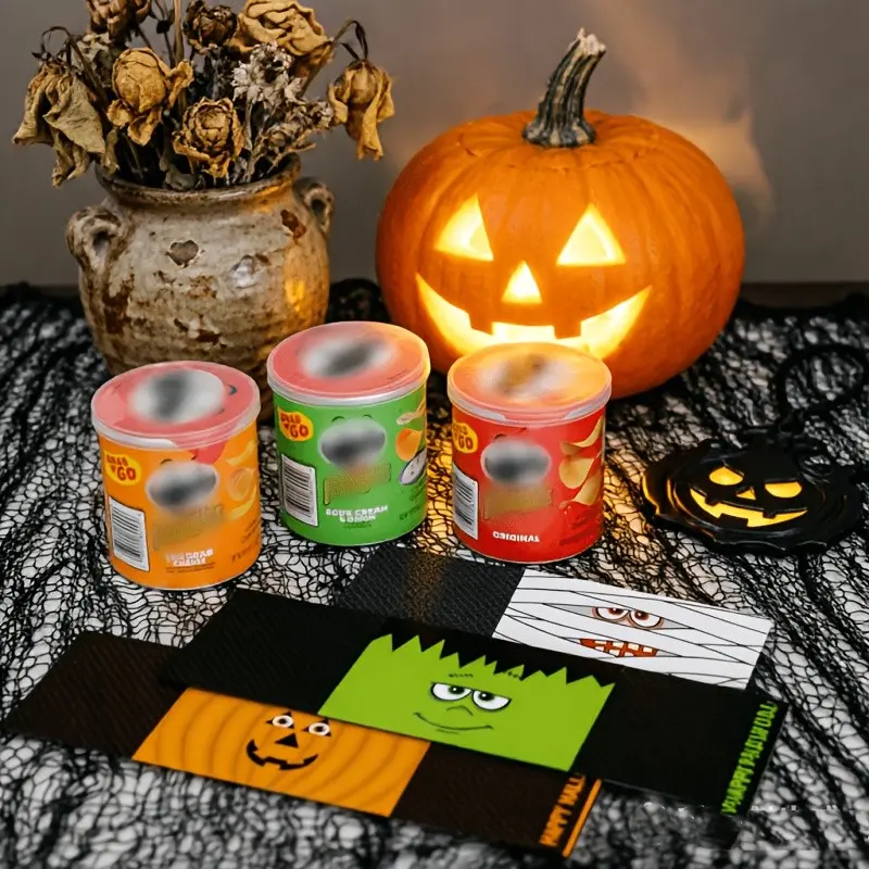 10 Sheets Halloween Chip Can Decorative Card Paper, Cute Monster and Pumpkin Face Cards, Party Favor, Classroom Craft, Trick-Or-Treat Bag Decoration