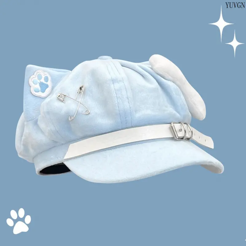 Streetwear Cat Ear Baseball Cap with Paw Embroidery and Bone Ornament, Unisex Short Brim Sun Shade Hat with Adjustable Strap for Casual Daily Wear, Sun Shade Cap, Unisex Wear