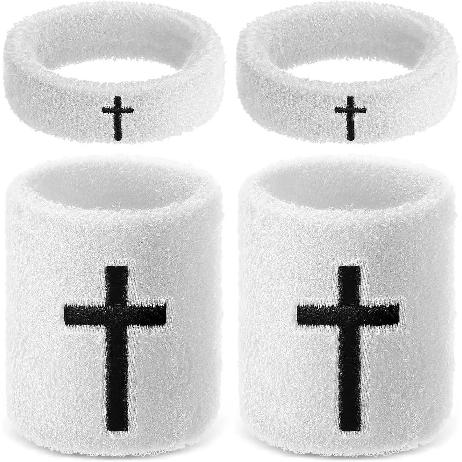 4 pcs Cross Bicep Bands Wrist Bands Christian Arm Sweat Wristbands Absorbent Armband for Men Women Football Baseball Players Sports Activities Supplies