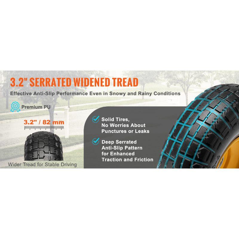 fathersdaygift  VEVOR Solid PU Run-Flat Tire Wheel, 10, 2-Pack, 400 lbs Dynamic Load, 450 lbs Static Load, Flat Free Tubeless Tires and Wheels for Hand Truck, Utility Cart, Dollies, Garden Trailers, Various Carts