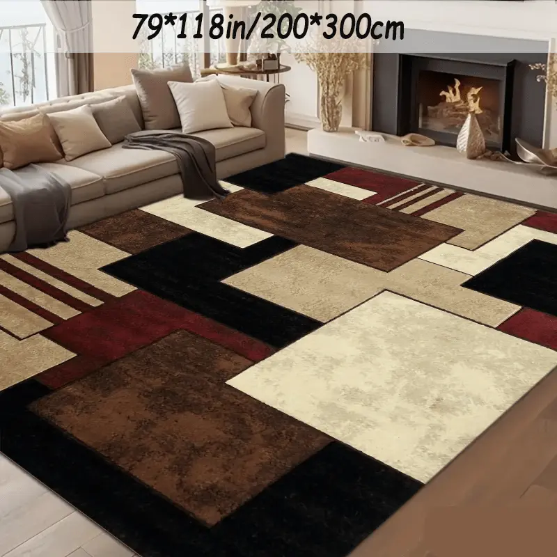 [Gold diamond velvet + 800 grams per square meter + anti-slip dotted bottom] 1pc Christmas decoration area rug, abstract geometric American retro style rug, non-slip, machine washable, easy to maintain, home decoration, sofa and coffee table mat, bedside