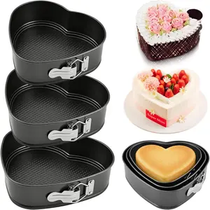 Set of 3 Springform Cake Tins Heavy Duty, Double Layer Non-Stick Coating, Removable Base, Heavy Duty Carbon Steel,  for Frozen Desserts - Oven Safe Bakeware (heart-shaped)