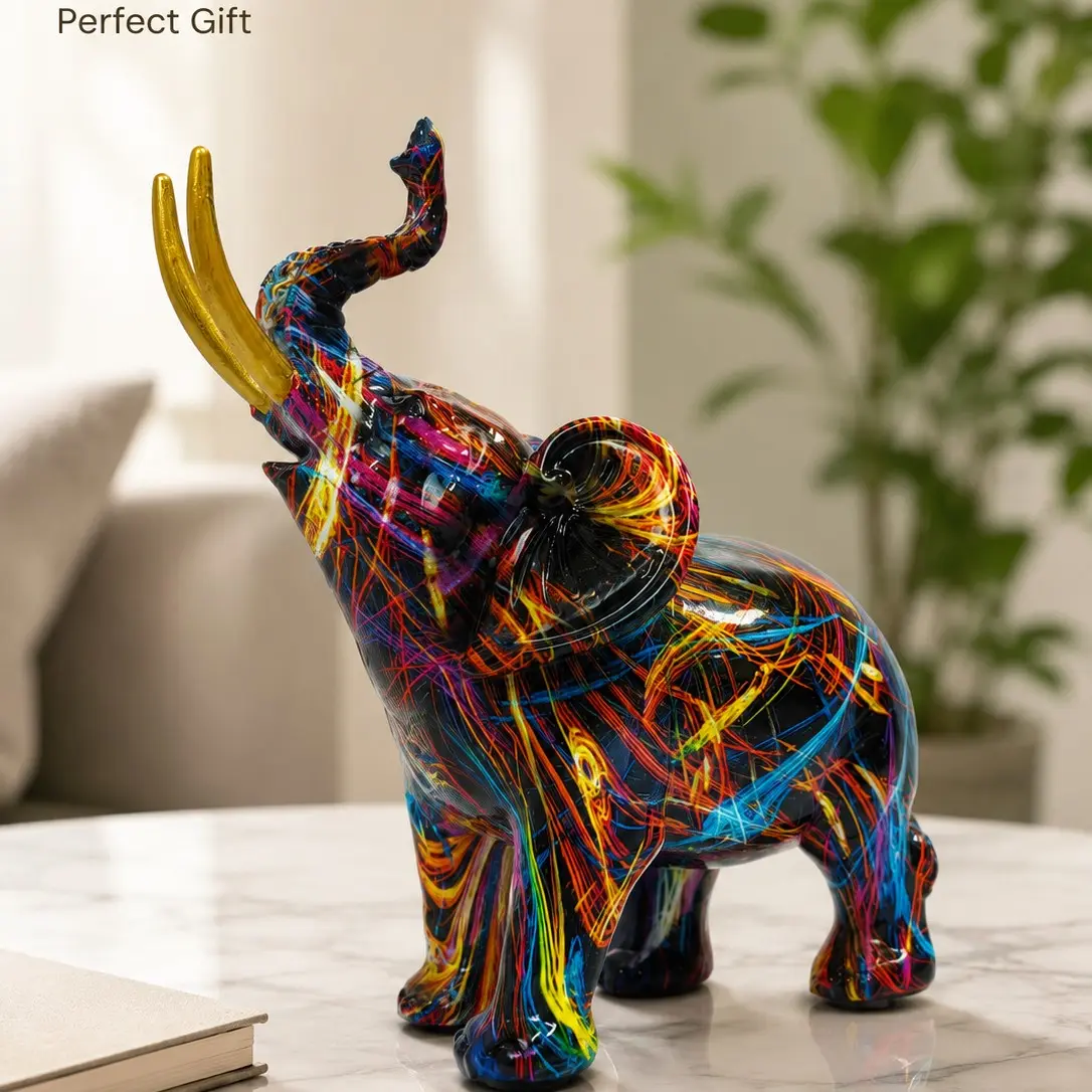 Abstract Colorful Graffiti Elephant Sculpture, Hand-Painted Resin Animal Figurines Lucky Elephant Statue, Modern Home Desktop Artistic Decorative Ornament