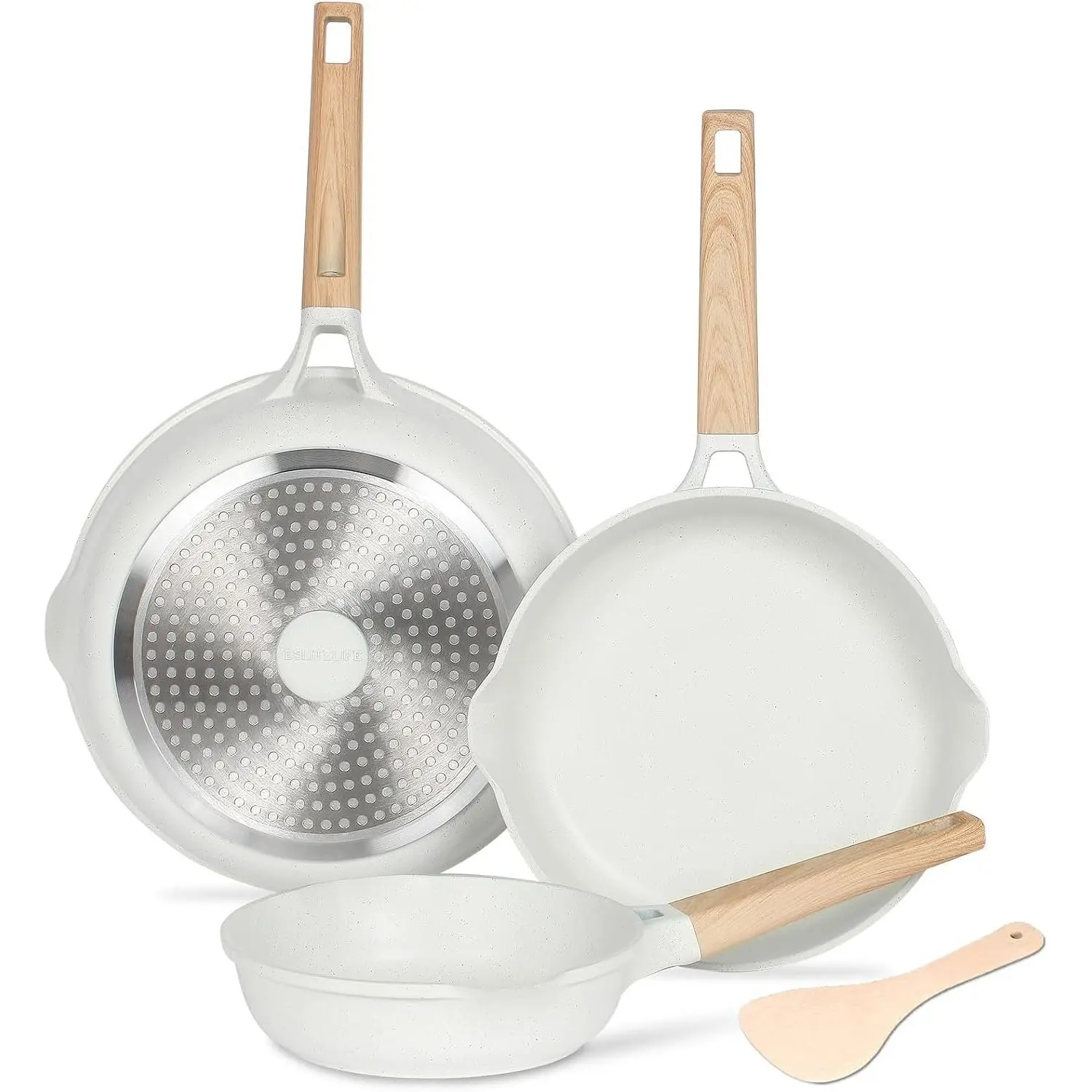 Nonstick Ceramic Frying Pan Skillet,  Egg Omelette Kitchen Cooking Pans Compatible with  Stovetops (Gas, Electric & Induction), PTFE & PFOA Free (White, 8'')