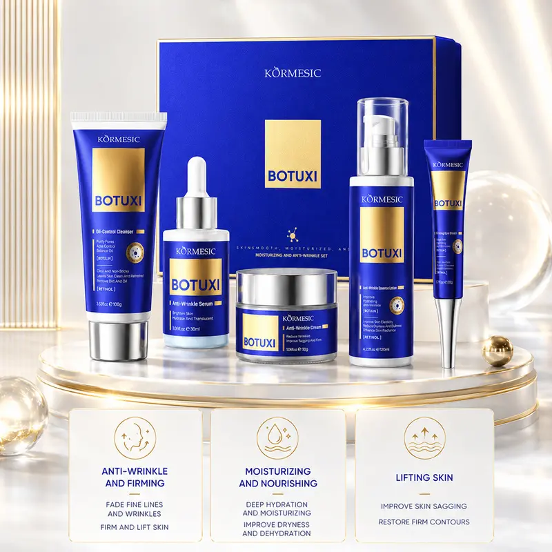 KORMESIC Retinol Peptide Firming Skin Care 5Pcs Set, Cleanser, Serum, Cream, Eye Cream & Lotion Kit, Smooth Dry Lines, Lift Sagging Skin, Deep Hydration, Bright Dull Complexion, Anti-Aging Nourishing Gift Box, Gentle Formula For All Skin Types Daily Skinc