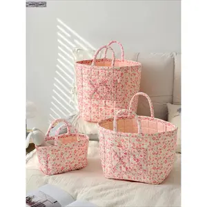 Floral Storage Basket for Bedroom and Bathroom Organization, Foldable Fabric Storage Bin, Decorative Home Organizer for Underwear, Toys, Cosmetics and Office Supplies, Cute Space Saving Storage Solution