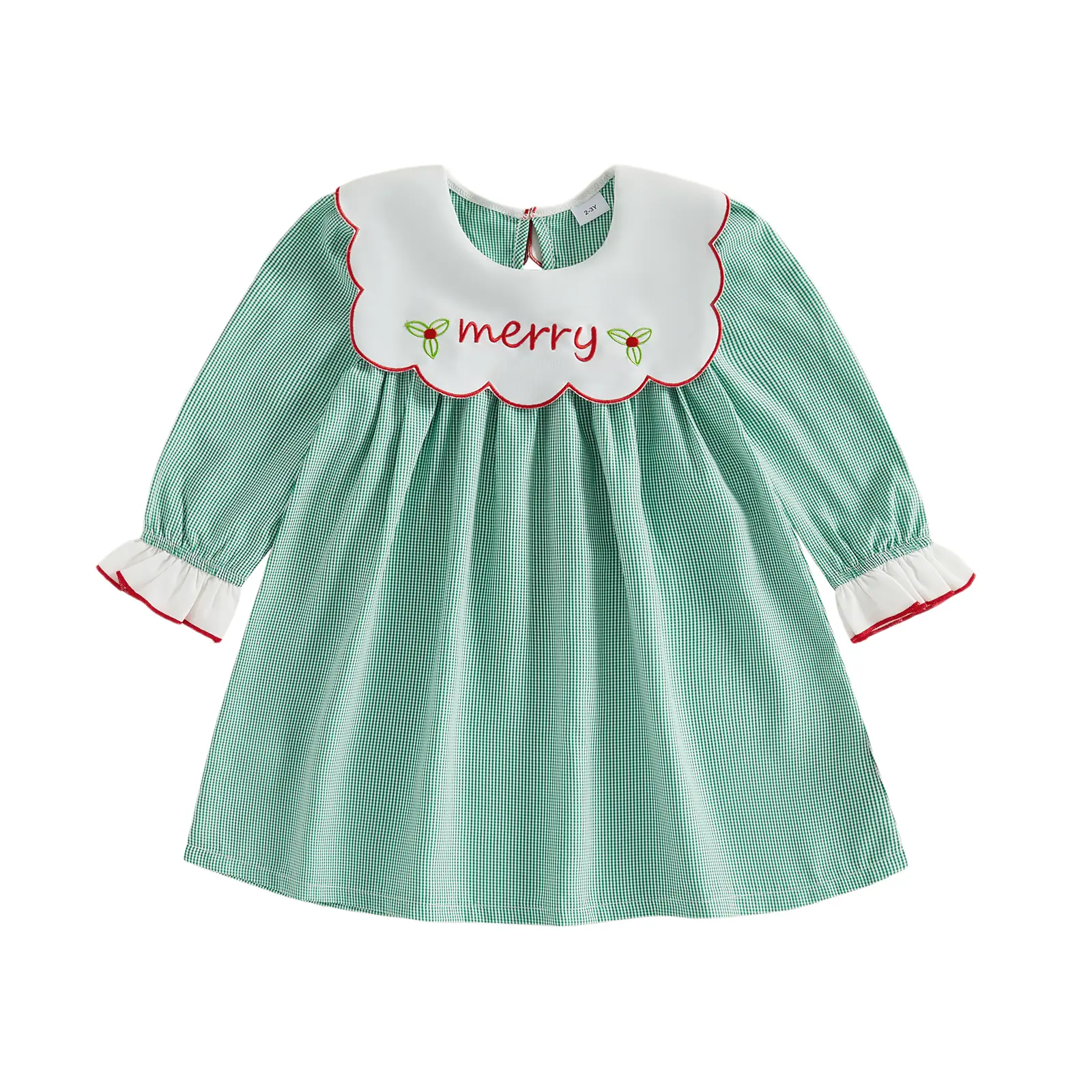 Babamoon Toddler Girl Christmas Dress - Long Sleeve, A-Line Cut, Cotton Blend, Striped, Embroidery Detail Girl Wear for 2-7 Years, Stripes Pattern