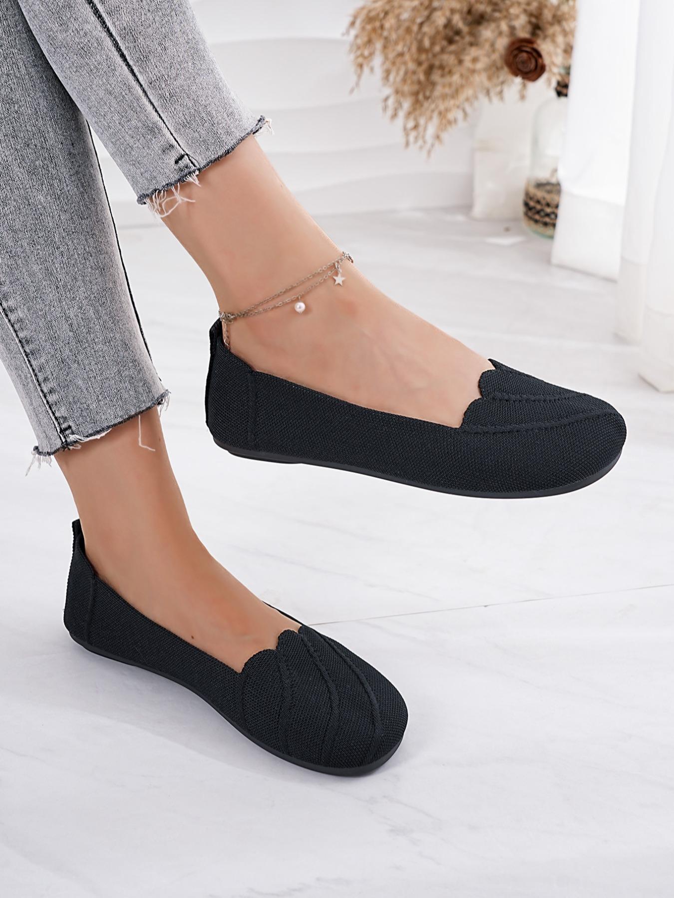 Women's Breathable Slip-On Soft Sole Flats Size 36-43, Casual Fashion Square Toe Shoes for All Seasons, Comfortable Commuter Footwear