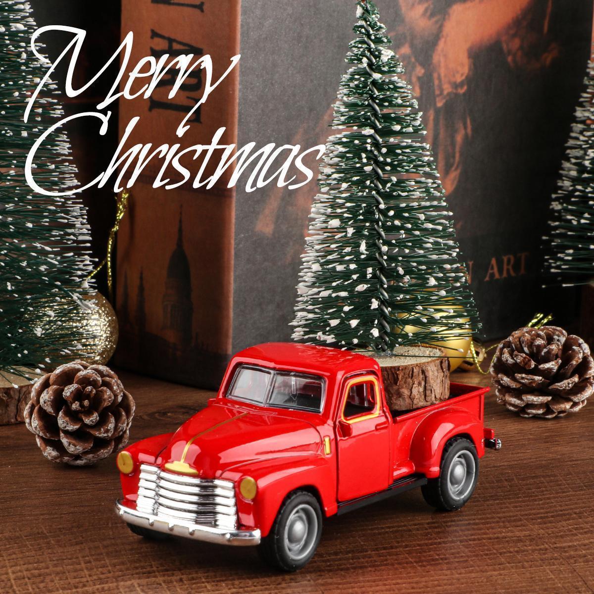 Mini truck+Christmas tree 2-piece ornament set; a good thing for home atmosphere decoration; living room and office desk ornamen